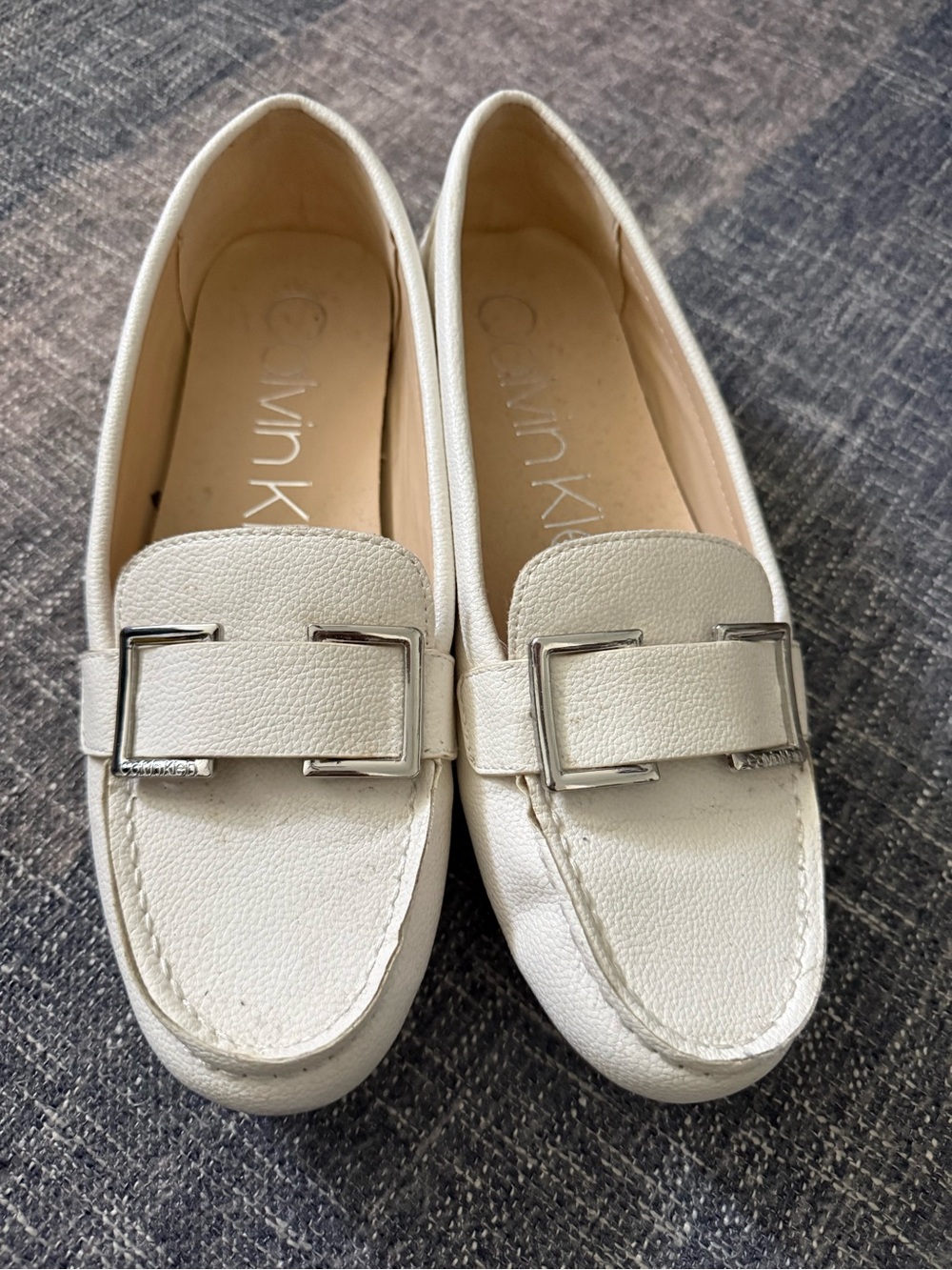 Calvin Klein White Leather Buckle Slip-On Loafers